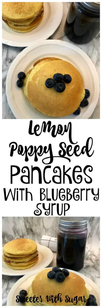 Lemon Poppy Seed Pancakes are an easy breakfast recipe the whole family will love. Try our blueberry syrup with these lemon poppy seed pancakes. #LemonPancakes #EasyPancakeRecipe #PoppySeedPancakes #BreakfastRecipes #BrunchRecipes