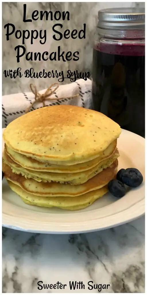 Lemon Poppy Seed Pancakes are an easy breakfast recipe the whole family will love. Try our blueberry syrup with these lemon poppy seed pancakes. #LemonPancakes #EasyPancakeRecipe #PoppySeedPancakes #BreakfastRecipes #BrunchRecipes