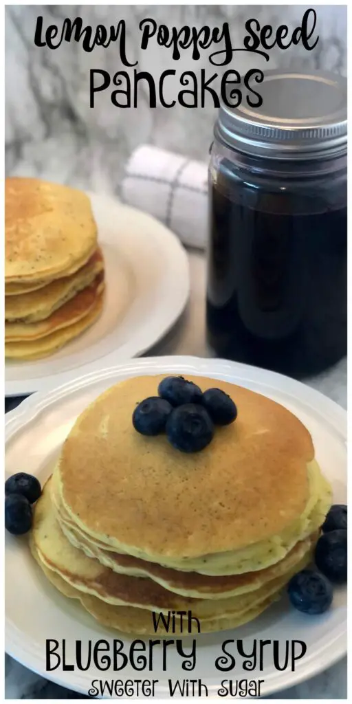 Lemon Poppy Seed Pancakes are an easy breakfast recipe the whole family will love. Try our blueberry syrup with these lemon poppy seed pancakes. #LemonPancakes #EasyPancakeRecipe #PoppySeedPancakes #BreakfastRecipes #BrunchRecipes