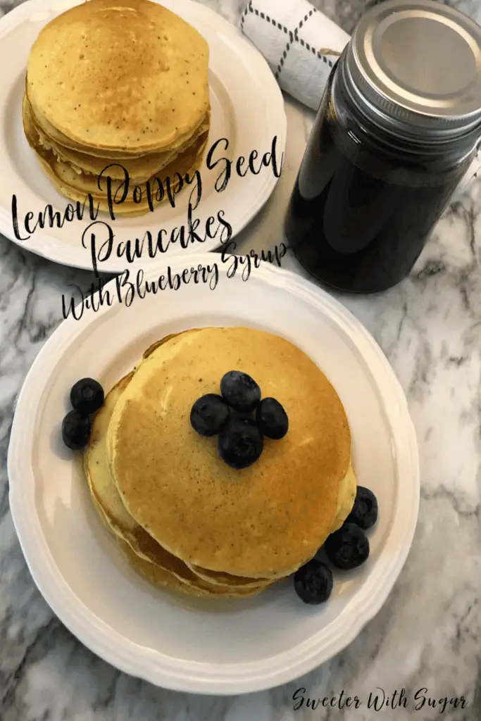 Lemon Poppy Seed Pancakes are an easy breakfast recipe the whole family will love. Try our blueberry syrup with these lemon poppy seed pancakes. #LemonPancakes #EasyPancakeRecipe #PoppySeedPancakes #BreakfastRecipes #BrunchRecipes