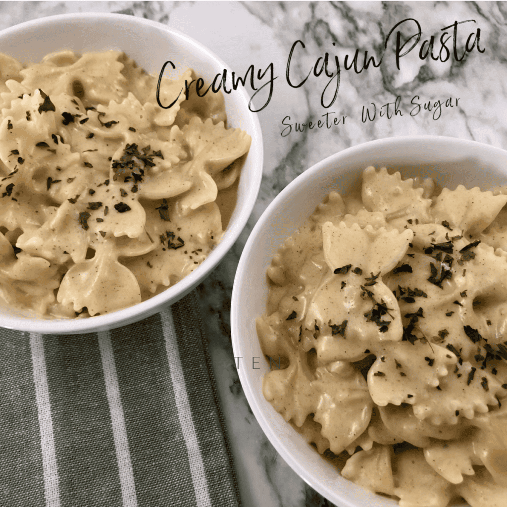 Creamy Cajun Pasta | Sweeter With Sugar | A simple pasta recipe with a Cajun flavor. Easy Pasta Recipes, Creamy Pasta Sauce, Easy Weeknight Recipes, Easy Weeknight Dinners, Simple, Homemade, #Cajun #Pasta #EasyRecipes #CreamyPastaSauce #Recipes #Dinner #SIdes #Lemon #HalfandHalf