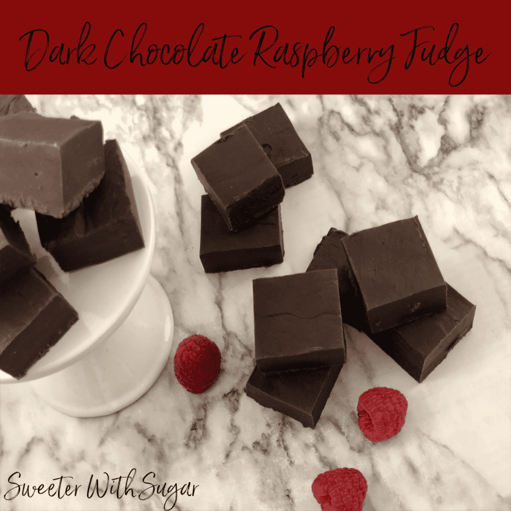 Dark Chocolate Raspberry Fudge is an easy holiday candy recipe. This is an easy recipe to make for friends and family for the holidays. Fudge is a delicious holiday candy. #Fudge #Candy #Christmas #Holiday  #HomemadeCandy #Recipes #Simple #EasyRecipes #Delicious #SweetenedCondensedMilk #DarkChocolate #Raspberry