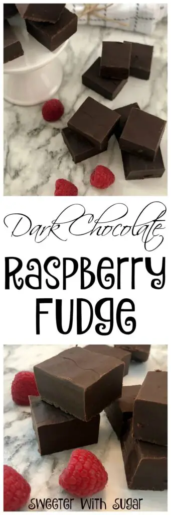 Dark Chocolate Raspberry Fudge is an easy holiday candy recipe. This is an easy recipe to make for friends and family for the holidays. Fudge is a delicious holiday candy. #Fudge #Candy #Christmas #Holiday  #HomemadeCandy #Recipes #Simple #EasyRecipes #Delicious #SweetenedCondensedMilk #DarkChocolate #Raspberry