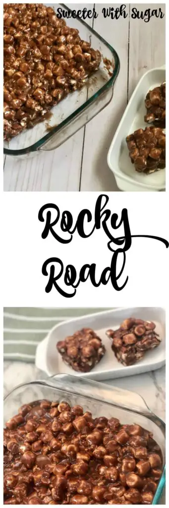 Rocky Road is a simple and quick candy recipe. It is sweet, chocolatey and gooey. Rocky Road is a fun holiday tradition your family will love.  #CandyRecipes #RockyRoad #Chocolate #Marshmallows #Almonds #Christmas #Holiday #Simple