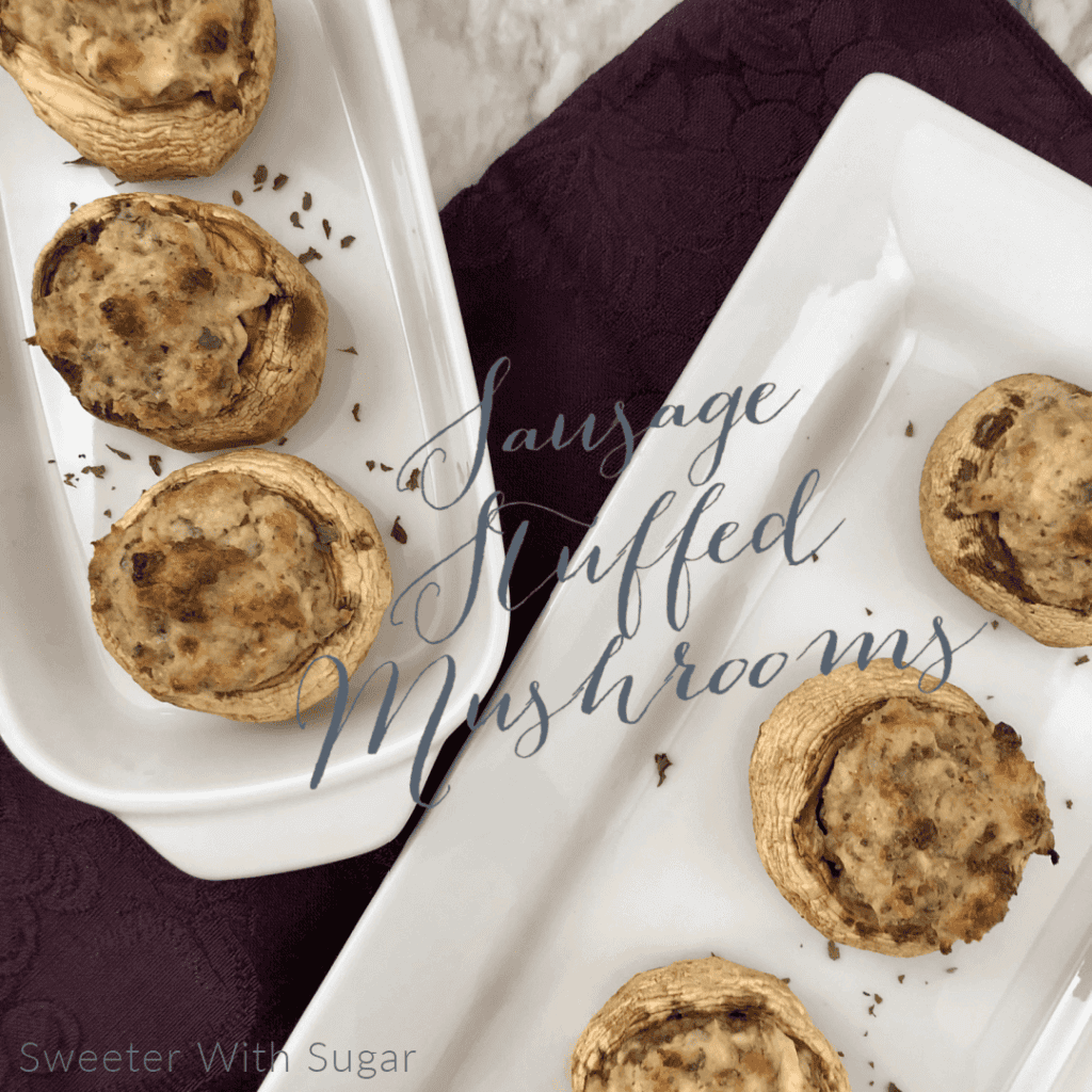 Sausage Stuffed Mushrooms are a delicious stuffed mushroom, perfect for your next party. Sausage Stuffed Mushrooms are an easy to make appetizer.  #PartyAppetizers #Sides #StuffedMushrooms #CreamCheese #Sausage #JimmyDeanSausage #EasyRecipes