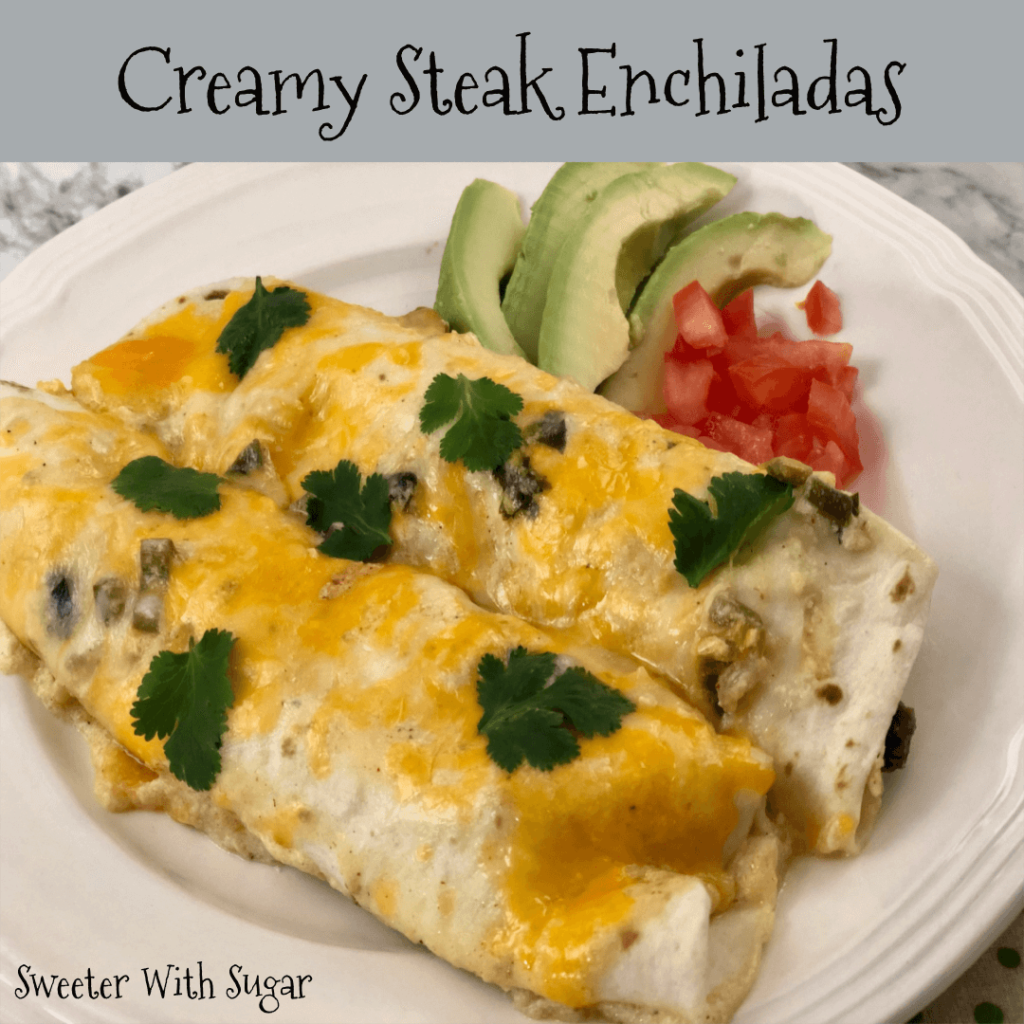 Creamy Steak Enchiladas | Sweeter With Sugar | Beef, Enchiladas, Dinner Recipes, Family Meals, Casseroles, Creamy, #Beef #Enchiladas #CreamySauce #Creamy #Steak #Simple #FamilyRecipes #Delicious