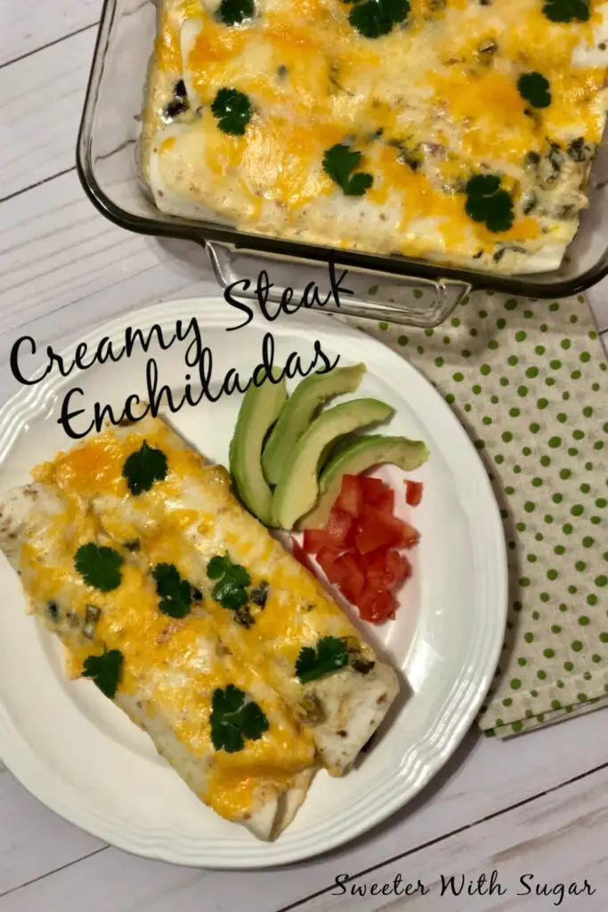 Creamy Steak Enchiladas | Sweeter With Sugar | Beef, Enchiladas, Dinner Recipes, Family Meals, Casseroles, Creamy, #Beef #Enchiladas #CreamySauce #Creamy #Steak #Simple #FamilyRecipes #Delicious