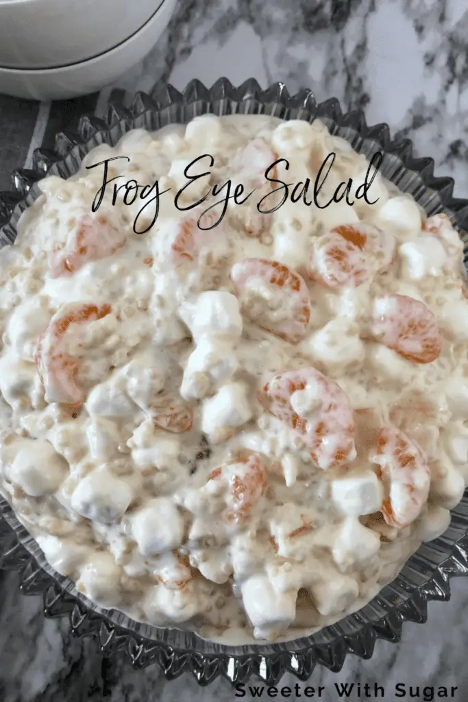 Frog Eye Salad | Sweeter With Sugar | An easy salad recipe. Easy, Sides, Fruit Salad, Pasta, Mandarins, Pineapple, #Family #FamilyRecipes #FruitSalads #SimpleRecipes