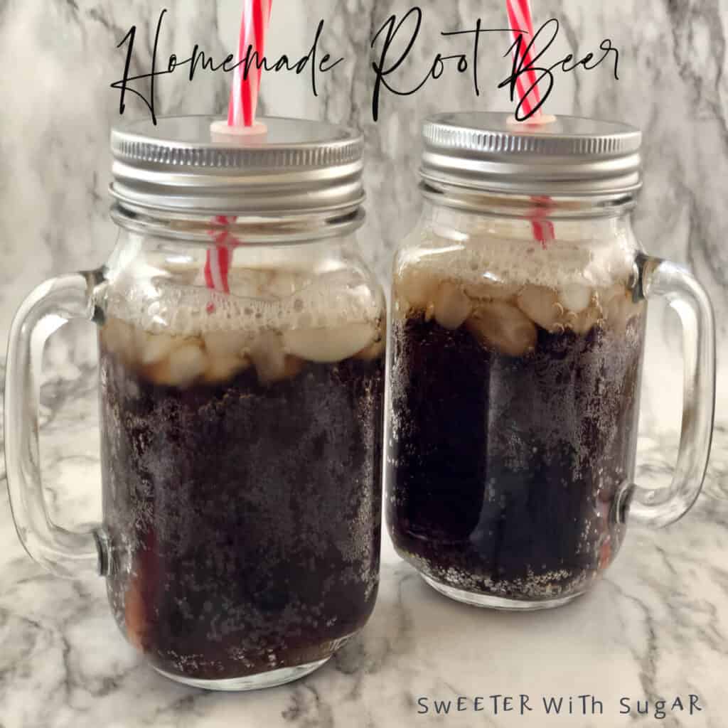 Homemade Root Beer is a fun and yummy beverage. The kids will love watching the dry ice carbonate the root beer. This is a perfect beverage for summer barbecues and Halloween. #RootBeer #Beverages #Halloween #Homemade #FourthOfJuly #Holiday