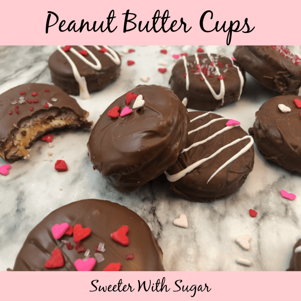 Peanut Butter Cups are an easy and delicious treat to make and give or make and eat. Holidays, Valentine's Day, Peanut Butter, Chocolate, Sprinkles, Ritz Crackers, Simple Recipes, Family Ideas, Treats, Gifts, #PeanutButter #Chocolate #RitzCrackers #ValentinesDay #Holidays #FamilyFun #Simple #EasyRecipes #Homemade #PeanutButterCups