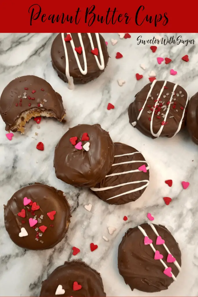 Peanut Butter Cups | Sweeter With Sugar | An easy and delicious treat to make and give or make and eat. Holidays, Valentine's Day, Peanut Butter, Chocolate, Sprinkles, Ritz Crackers, Simple Recipes, Family Ideas, Treats, Gifts, #PeanutButter #Chocolate #RitzCrackers #ValentinesDay #Holidays #FamilyFun #Simple #EasyRecipes #Homemade #PeanutButterCups