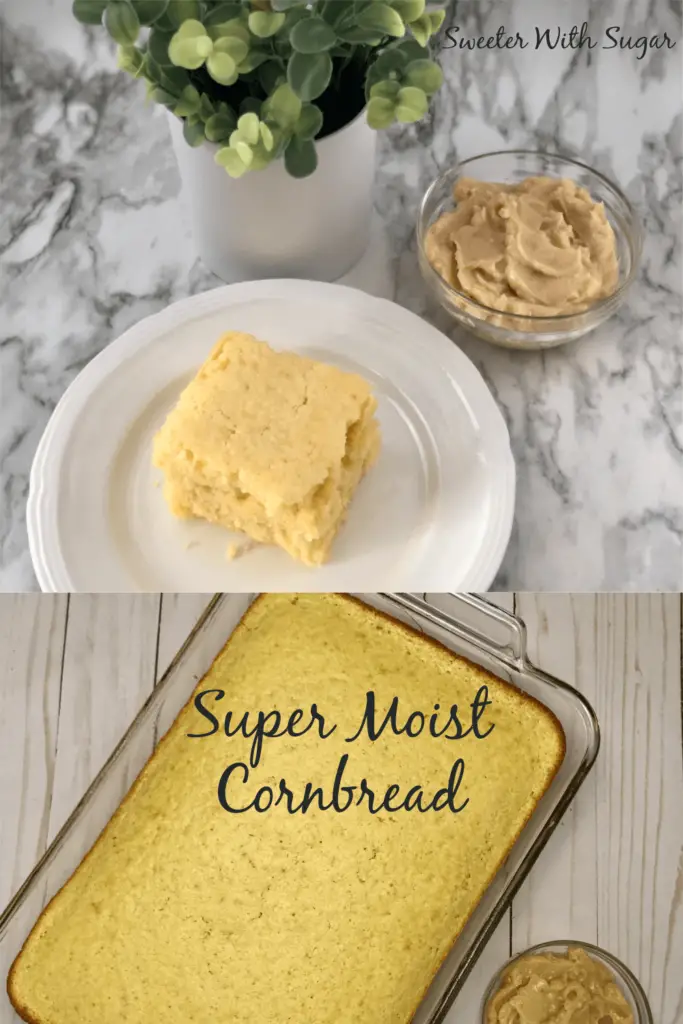Super Moist Corn Bread is an easy to make recipe for breakfast or dinner. This cornbread goes well with chili. #CornbreadRecipes #CornMeal #Recipes #SimpleCornbread #BreakfastRecipes #DinnerRecipes #Bread #Chili