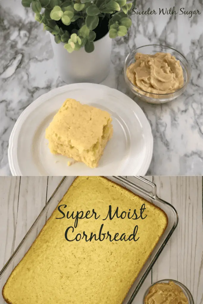 Super Moist Corn Bread is an easy to make recipe for breakfast or dinner. This cornbread goes well with chili. #CornbreadRecipes #CornMeal #Recipes #SimpleCornbread #BreakfastRecipes #DinnerRecipes #Bread #Chili