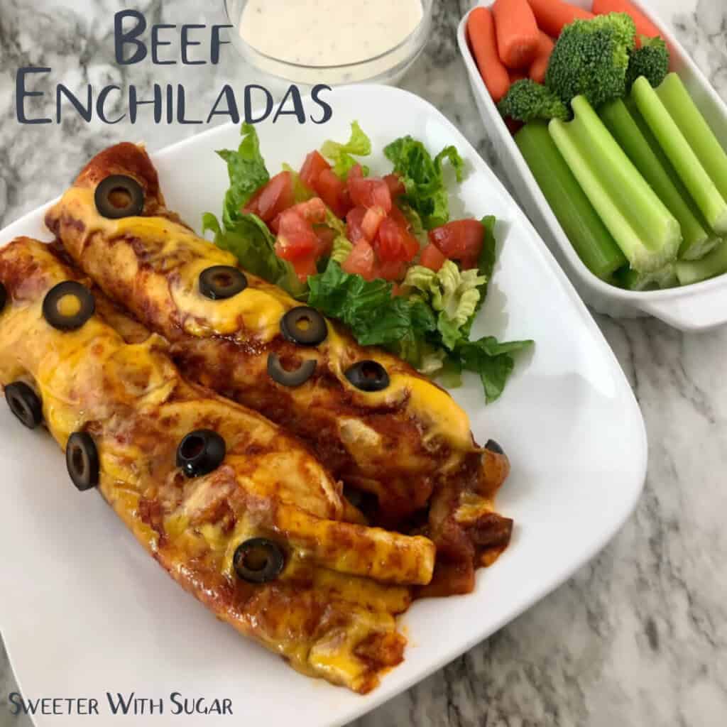 Beef Enchiladas is an easy enchilada recipe with a little spice. Beef Enchiladas are a yummy dinner recipe you will love. #Beef #Dinner #MexicanRecipes #EasyRecipes #Simple 