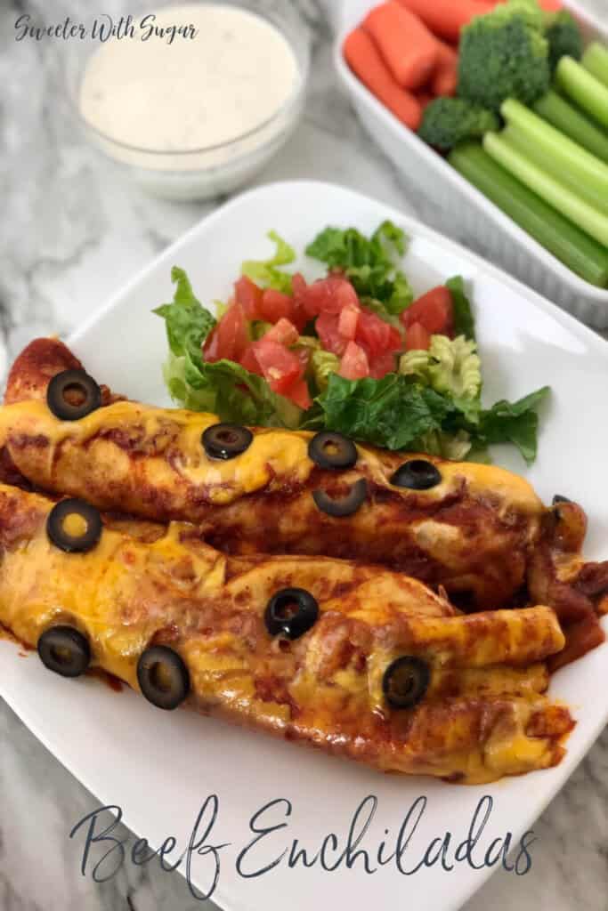 Beef Enchiladas is an easy enchilada recipe with a little spice. Beef Enchiladas are a yummy dinner recipe you will love. #Beef #Dinner #MexicanRecipes #EasyRecipes #Simple 