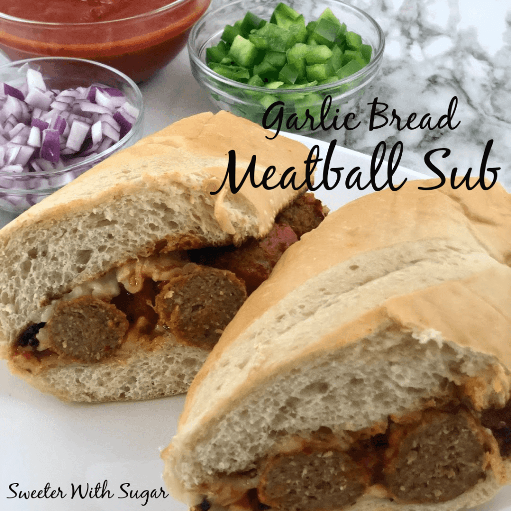 Garlic Bread Meatball Sub is an easy dinner idea with the flavor the whole family will love. This sub sandwich is made with pre-made meatballs so it is quick to put together.  #MeatballSub #GarlicBread #DinnerIdeas #Sandwiches