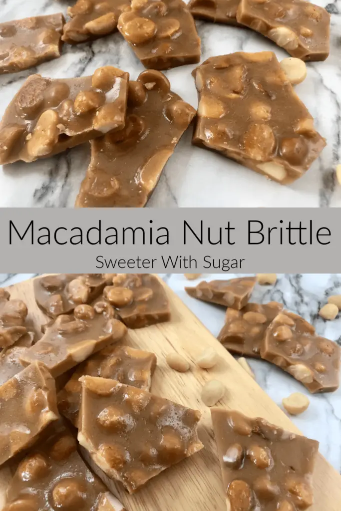 Macadamia Nut Brittle is a delicious homemade brittle or toffee recipe. If you like macadamia nuts, you will love this brittle. #Toffee #Brittle #MacadamiaNuts #Holiday #Candy #Homemade