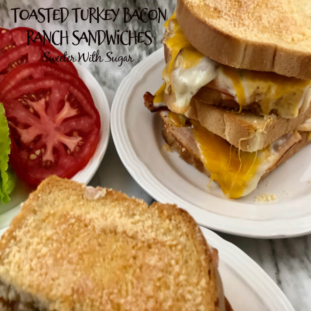 Toasted Turkey Bacon Ranch Sandwiches | Sweeter With Sugar | A delicious and simple dinner or lunch recipe the whole family will love. Dinner Recipes, Lunch Recipes, Sub Sandwiches, Turkey, Bacon, Ranch, Cheese, #TurkeyRecipes #Dinner #Lunch #Sandwiches #Bacon #EasyRecipes #Simple #Parmesan 