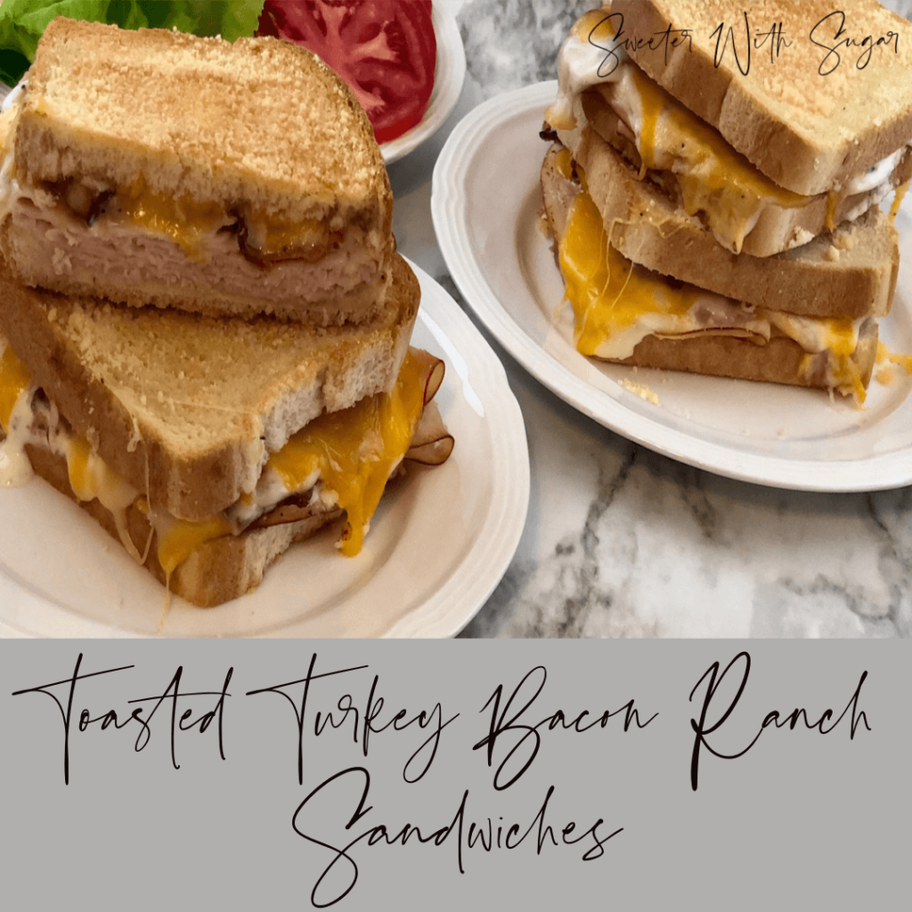 Toasted Turkey Bacon Ranch Sandwiches | Sweeter With Sugar | A delicious and simple dinner or lunch recipe the whole family will love. Dinner Recipes, Lunch Recipes, Sub Sandwiches, Turkey, Bacon, Ranch, Cheeses, #TurkeyRecipes #Dinner #Lunch #Sandwiches #Bacon #EasyRecipes #Simple #Parmesan 