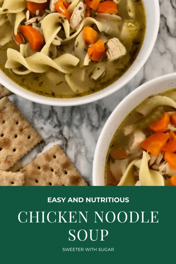 Easy Chicken Noodle Soup is a very easy and very delicious chicken noodle soup like grandma makes. This easy soup recipe is the perfect comfort food. #Soup #ChickenNoodleSoupRecipe #ComfortFood #Homemade #HomemadeSoup