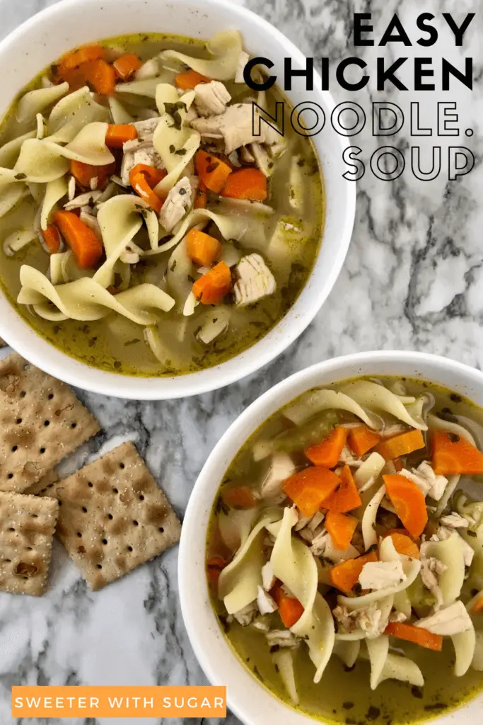 Easy Chicken Noodle Soup is a very easy and very delicious chicken noodle soup like grandma makes. This easy soup recipe is the perfect comfort food. #Soup #ChickenNoodleSoupRecipe #ComfortFood #Homemade #HomemadeSoup