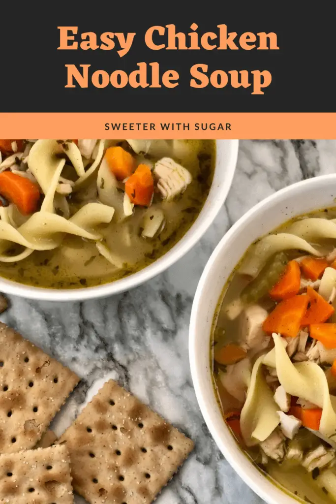 Easy Chicken Noodle Soup is a very easy and very delicious chicken noodle soup like grandma makes. This easy soup recipe is the perfect comfort food. #Soup #ChickenNoodleSoupRecipe #ComfortFood #Homemade #HomemadeSoup