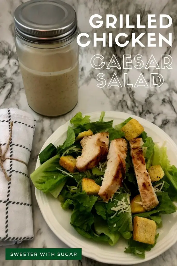 Grilled Chicken Caesar Salad is a perfectly delicious grilled chicken salad recipe with caesar marinade and caesar dressing. The tender grilled chicken is so flavorful-you'll love it! It is perfect for lunch or dinner. #GrillingRecipes #HomemadeChickenCaesarSalad #SaladRecipes #CaesarDressing