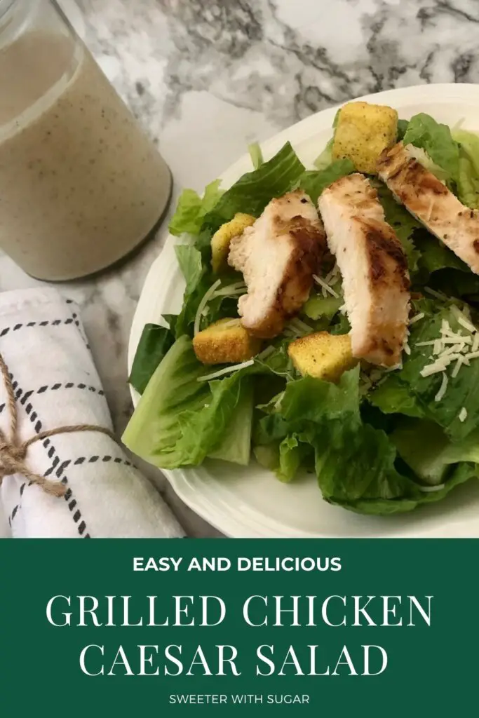 Grilled Chicken Caesar Salad is a perfectly delicious grilled chicken salad recipe with caesar marinade and caesar dressing. The tender grilled chicken is so flavorful-you'll love it! It is perfect for lunch or dinner. #GrillingRecipes #HomemadeChickenCaesarSalad #SaladRecipes #CaesarDressing