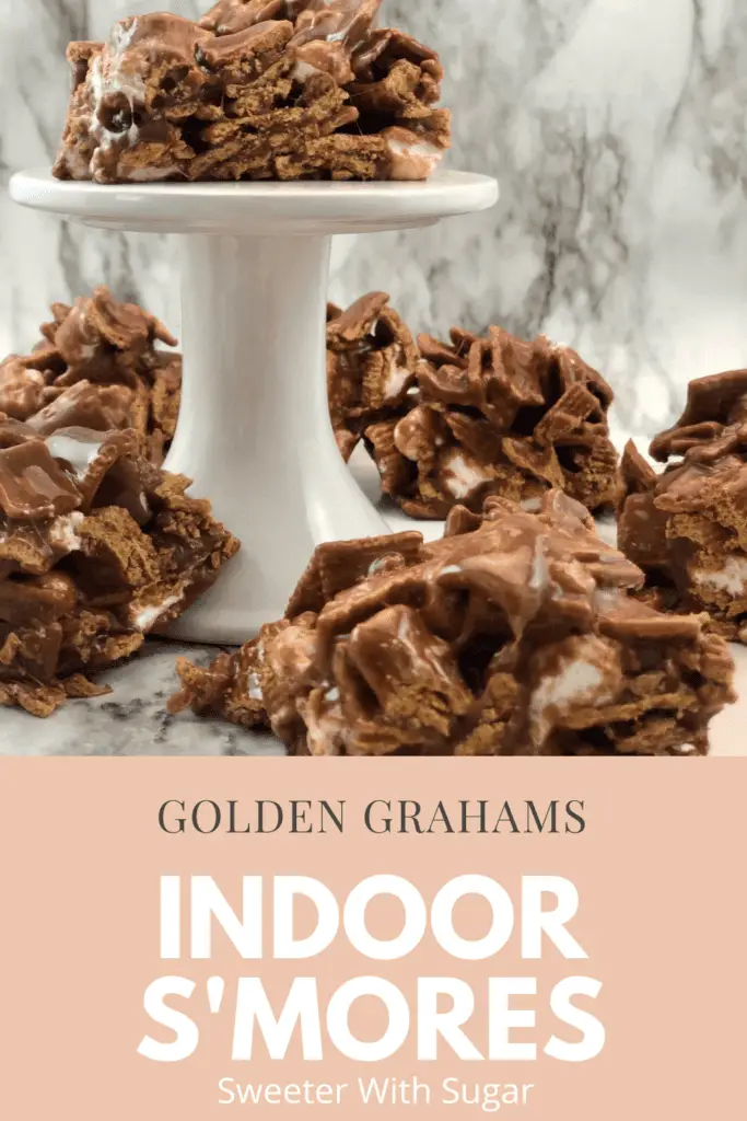 Indoor S'mores are the best indoor treat. They are made with Golden Grahams Cereal for an extra easy and yummy dessert. #Smores #Desserts #Chocolate #GoldenGrahams #Marshmallow #SimpleRecipes #EasySnacks #TreatRecipes