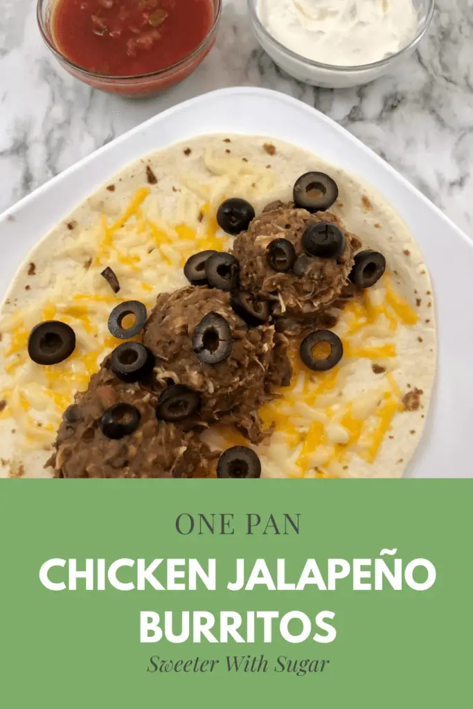 One Pan Chicken Jalapeño Burritos | Sweeter With Sugar | Easy and delicious dinner recipes for busy nights. Pantry Meals, Chicken Recipes, Simple, Quick, #Chicken #FoodRecipes #EasyRecipes #PantryMeals #Simple #Recipes