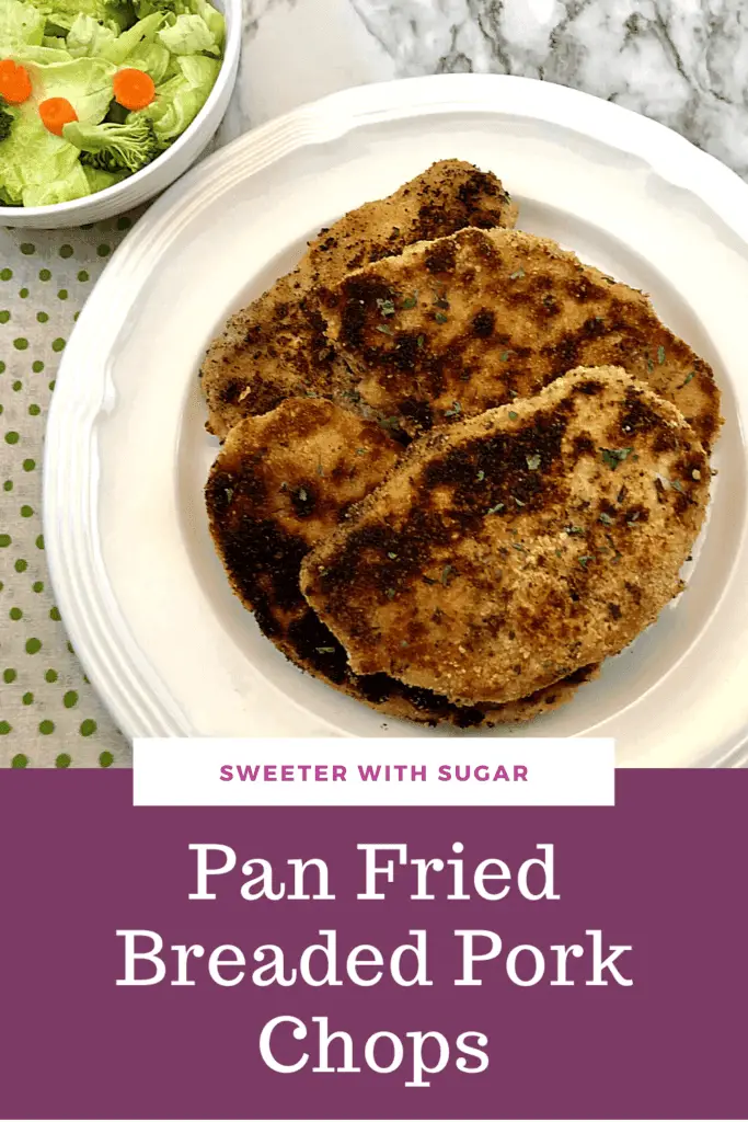 Pan Fried Breaded Pork Chops are an easy dinner recipe you will love. This pork chop recipe is quick to make and delicious. #Pork #PorkChops #BreadedPorkChops #EasyWeeknightDinners #SimpleDinnerIdeas