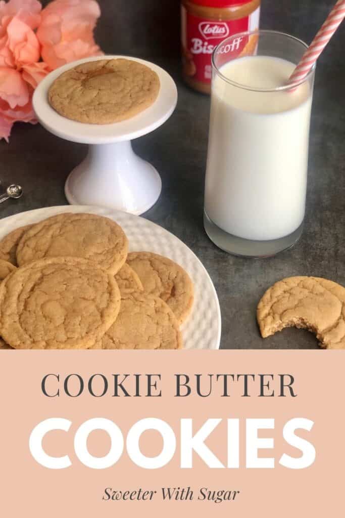 Cookie Butter Cookies are a delicious cookie recipe filled with yummy Biscoff Cookie Butter. These cookies are simple to make and they disappear quickly. #Cookies #Desserts  #EasyCookieRecipes #Homemade #CriscoCookies #Biscoff