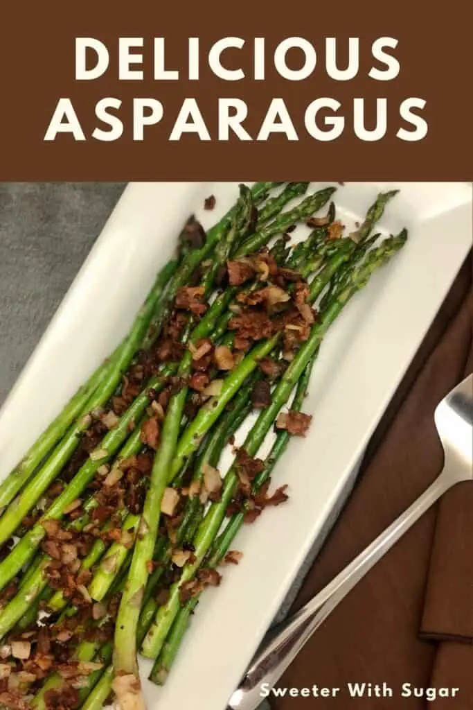 Delicious Asparagus | Sweeter With Sugar | An easy asparagus side dish with a yummy bacon flavor. Side Dishes, Side Recipes, Vegetables, Bacon, Onion, Easy Sides #Asparagus #Bacon #Onion #EasySideDishes #VegetableSides #Veggies #SimpleRecipes #Easy #Simple