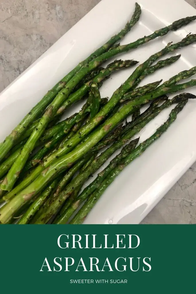 Grilled Asparagus | Sweeter With Sugar | A easy and deliciously grilled asparagus side dish recipe you will love. Grilling Recipes, Veggies, Grilled Veggies, Healthy Sides, #Asparagus #Grilled #GrillingRecipes #Vegetables #VegetableSides #Simple #EasyRecipes #FamilyFriendlyRecipes