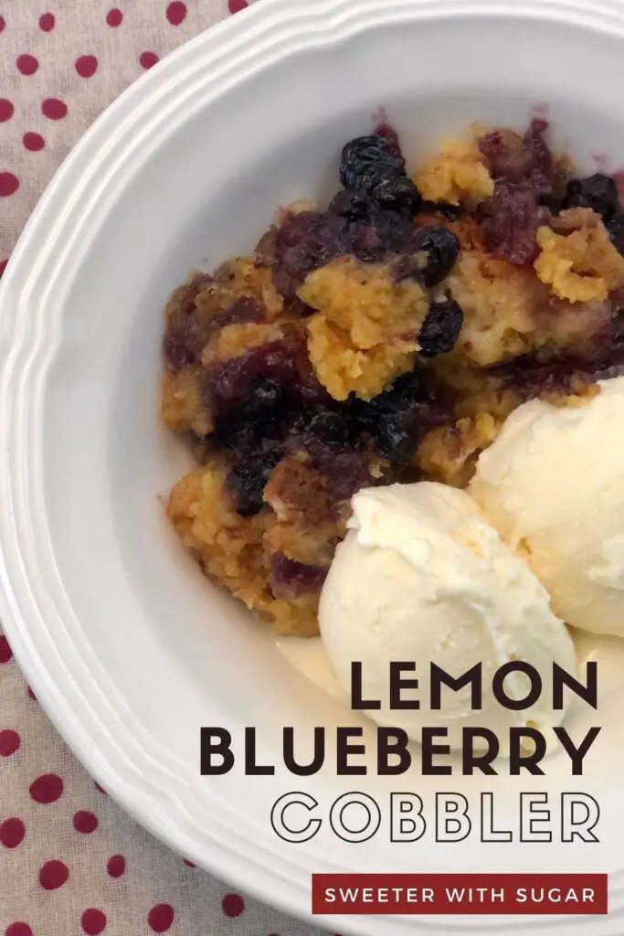 Lemon Blueberry Cobbler is a slow cooker cobbler recipe that is quick and easy to put together. Lemon Blueberry Cobbler is a yummy and easy family recipe. #Cobbler #Dessert #CrockpotRecipes #SlowCookerRecipes #Blueberries #Lemon #Cake #Simple #Homemade