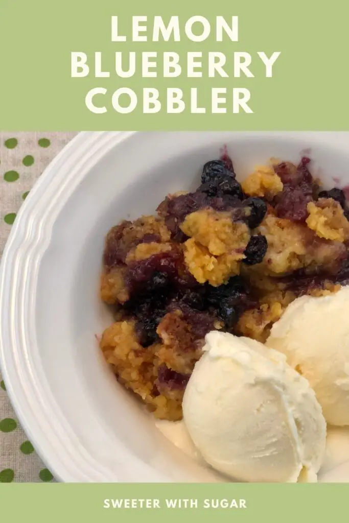 Lemon Blueberry Cobbler is a slow cooker cobbler recipe that is quick and easy to put together. Lemon Blueberry Cobbler is a yummy and easy family recipe. #Cobbler #Dessert #CrockpotRecipes #SlowCookerRecipes #Blueberries #Lemon #Cake #Simple #Homemade