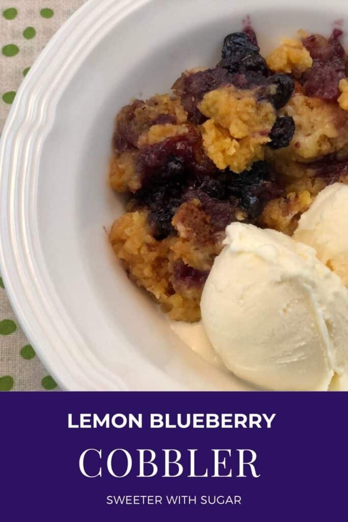 Lemon Blueberry Cobbler is a slow cooker cobbler recipe that is quick and easy to put together. Lemon Blueberry Cobbler is a yummy and easy family recipe. #Cobbler #Dessert #CrockpotRecipes #SlowCookerRecipes #Blueberries #Lemon #Cake #Simple #Homemade