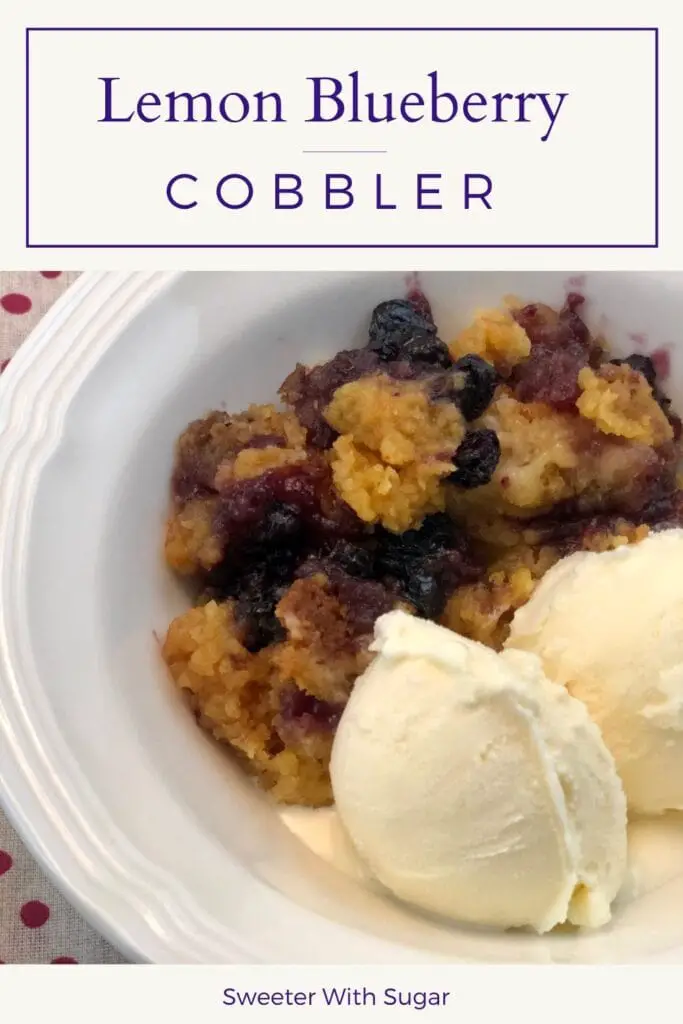 Lemon Blueberry Cobbler is a slow cooker cobbler recipe that is quick and easy to put together. Lemon Blueberry Cobbler is a yummy and easy family recipe. #Cobbler #Dessert #CrockpotRecipes #SlowCookerRecipes #Blueberries #Lemon #Cake #Simple #Homemade