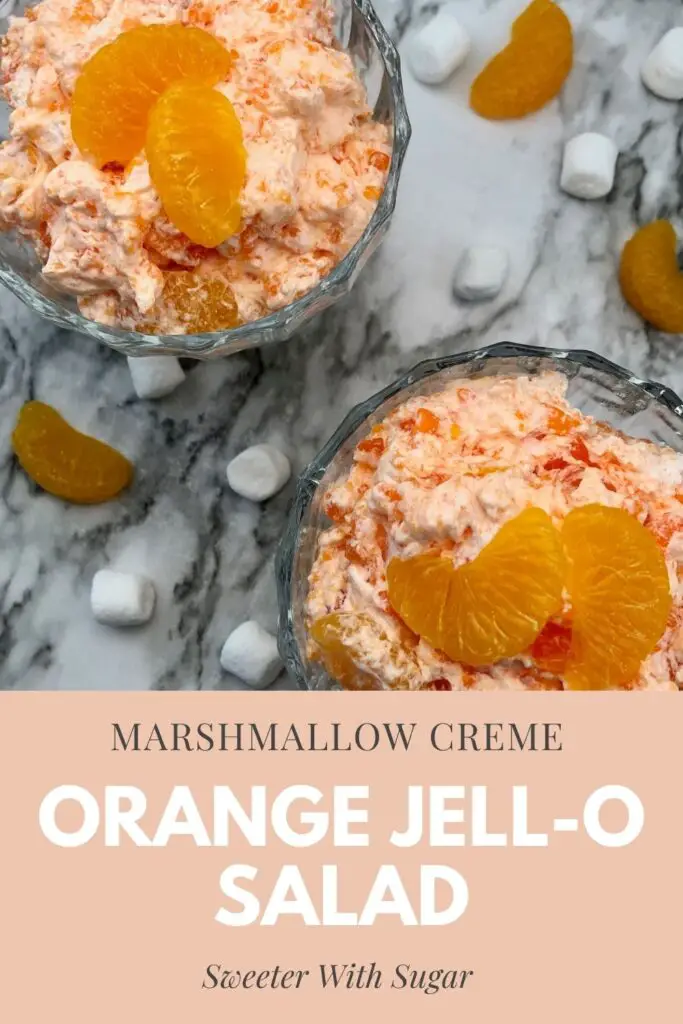 Marshmallow Creme Orange Jell-O Salad | Sweeter With Sugar | An easy and refreshing orange Jell-O salad everyone will love. Recipes, Fruit Salads, Simple Sides, Homemade, Marshmallow Creme, Mandarin Oranges, Barbecue Sides
#Jell-O #Orange #FruitSalad #Jell-OFruitSalad #MarshmallowCreme #EasySalads #SimpleRecipes #KidFriendlyRecipes #CoolWhip