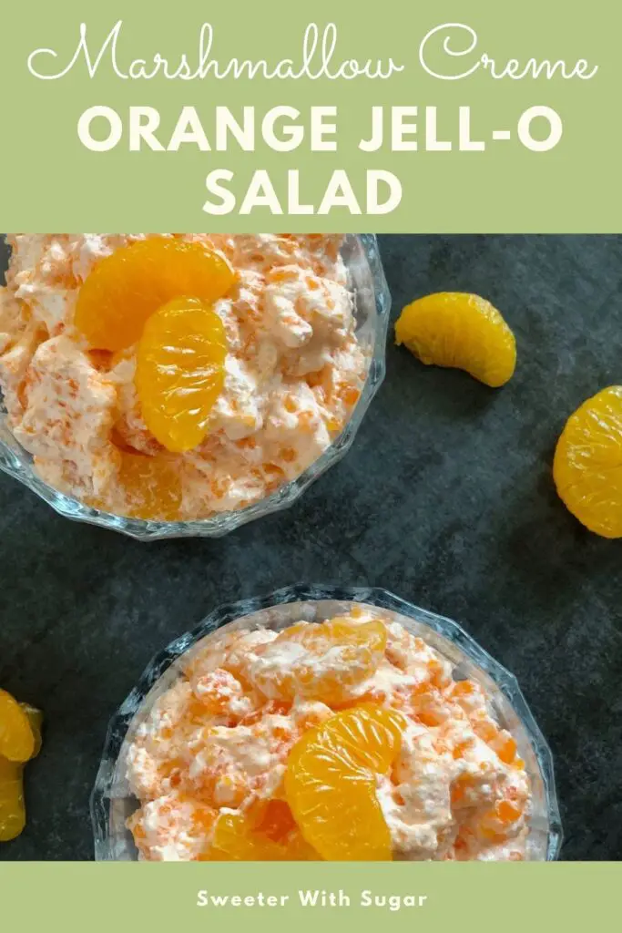 Marshmallow Creme Orange Jell-O Salad | Sweeter With Sugar | An easy and refreshing orange Jell-O salad everyone will love. Recipes, Fruit Salads, Simple Sides, Homemade, Marshmallow Creme, Mandarin Oranges, Barbecue Sides
#Jell-O #Orange #FruitSalad #Jell-OFruitSalad #MarshmallowCreme #EasySalads #SimpleRecipes #KidFriendlyRecipes #CoolWhipSalads