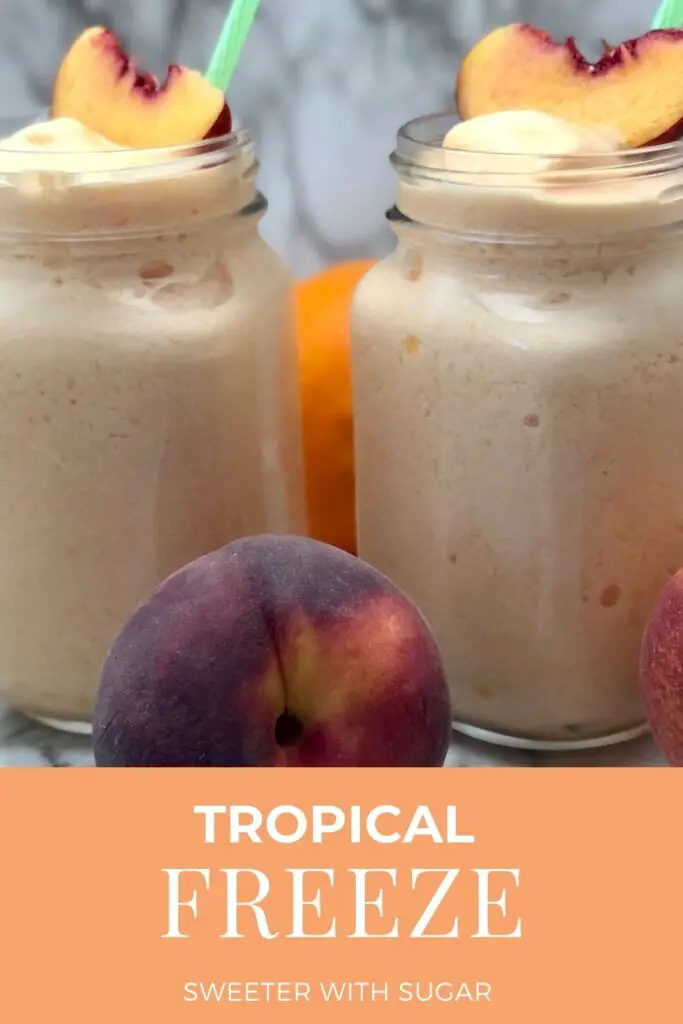 Tropical Freeze is a simple and delicious frozen beverage that is perfect for hot summer days. If you like the flavors of orange and peach, you will love this refreshing drink recipe. #FuzzyNavel #FrozenDrinkRecipes #DrinkRecipes #Frozen #Homemade #Beverages 