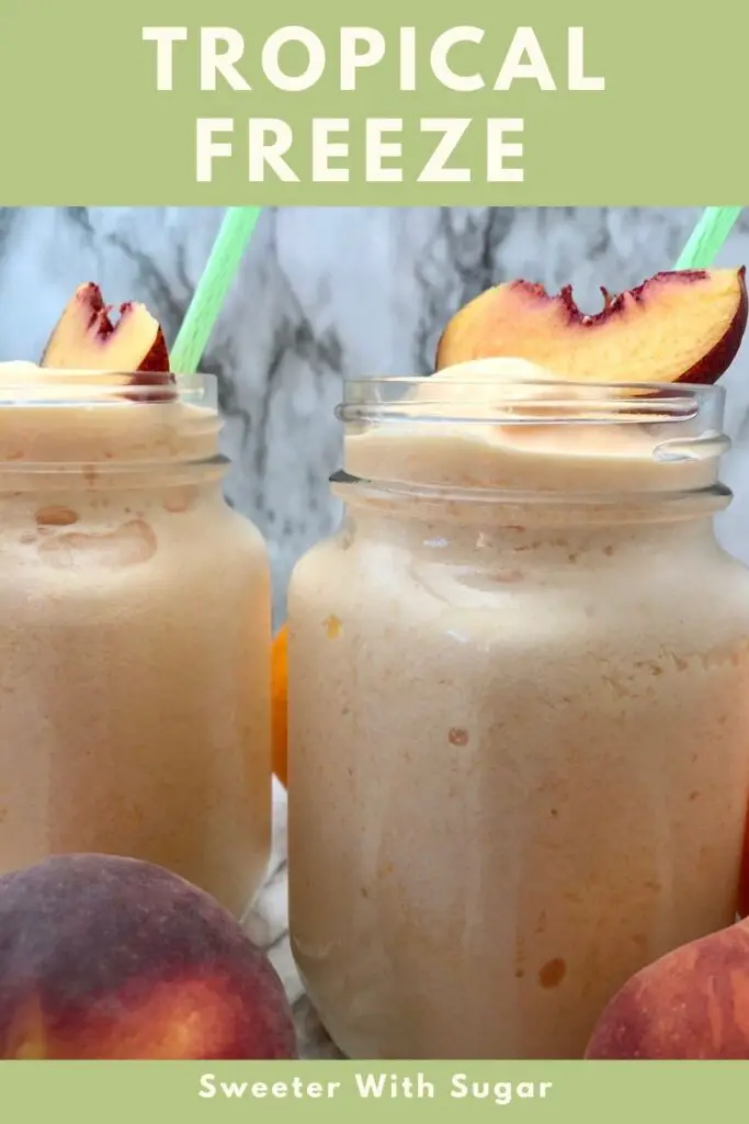 Tropical Freeze is a simple and delicious frozen beverage that is perfect for hot summer days. If you like the flavors of orange and peach, you will love this refreshing drink recipe. #FuzzyNavel #FrozenDrinkRecipes #DrinkRecipes #Frozen #Homemade #Beverages 