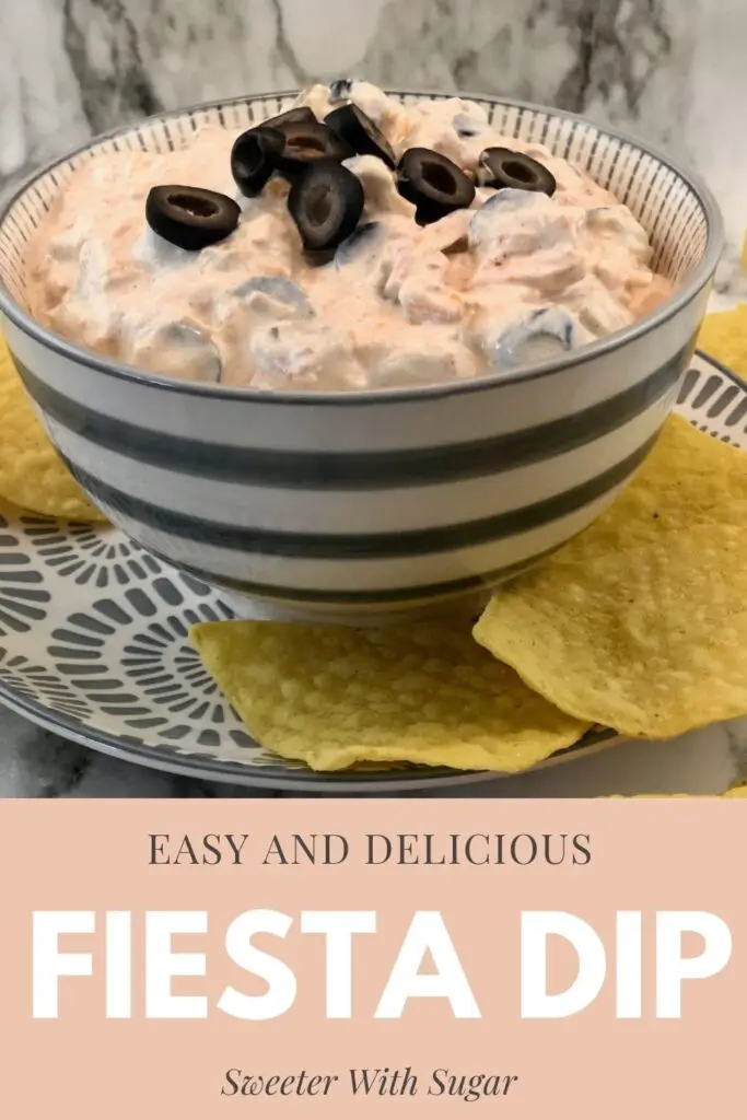 Fiesta Dip is a favorite dip for parties and barbecues. It is easy to put together, creamy, and delicious. Dip recipe is perfect for summer barbecues.  #PartyFood #Dips #Ranch #Mexican #Barbecue
