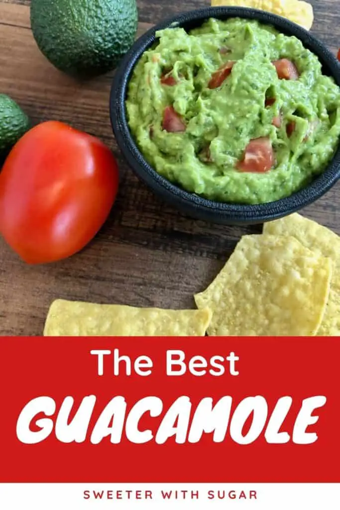 Guacamole is an easy and healthy recipe. This guacamole recipe from Sweeter With Sugar is simple to make and uses fresh ingredients. Guacamole is so yummy as a dip for corn chips. Guacamole is delicious as a condiment on burgers, burritos, enchiladas, and brats.  #Guacamole #Condiments #Dips #SimpleRecipes #HealthyRecipes 