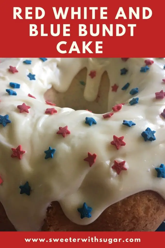 Red, White and Blue Bundt Cake is a cake recipe that is extra moist and delicious. This cake is perfect dessert for the Fourth of July holiday. #Cake #Dessert #FourthOfJuly #HolidayRecipes
