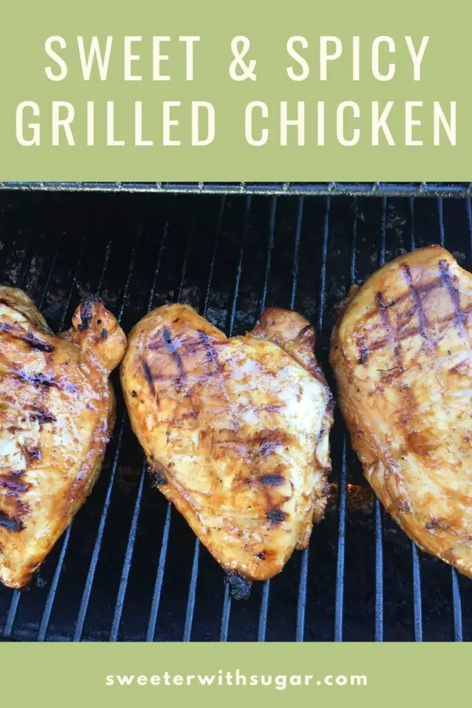 Sweet and Spicy Grilled Chicken is an easy marinade recipe. The brown sugar gives this grilled chicken it's sweetness and the sriracha gives it the spice. #Barbecue #Chicken #Marinade #Grilling