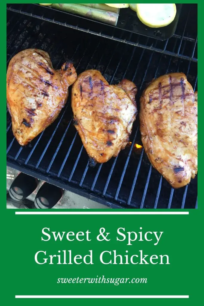 Sweet and Spicy Grilled Chicken is an easy marinade recipe. The brown sugar gives this grilled chicken it's sweetness and the sriracha gives it the spice. #Barbecue #Chicken #Marinade #Grilling