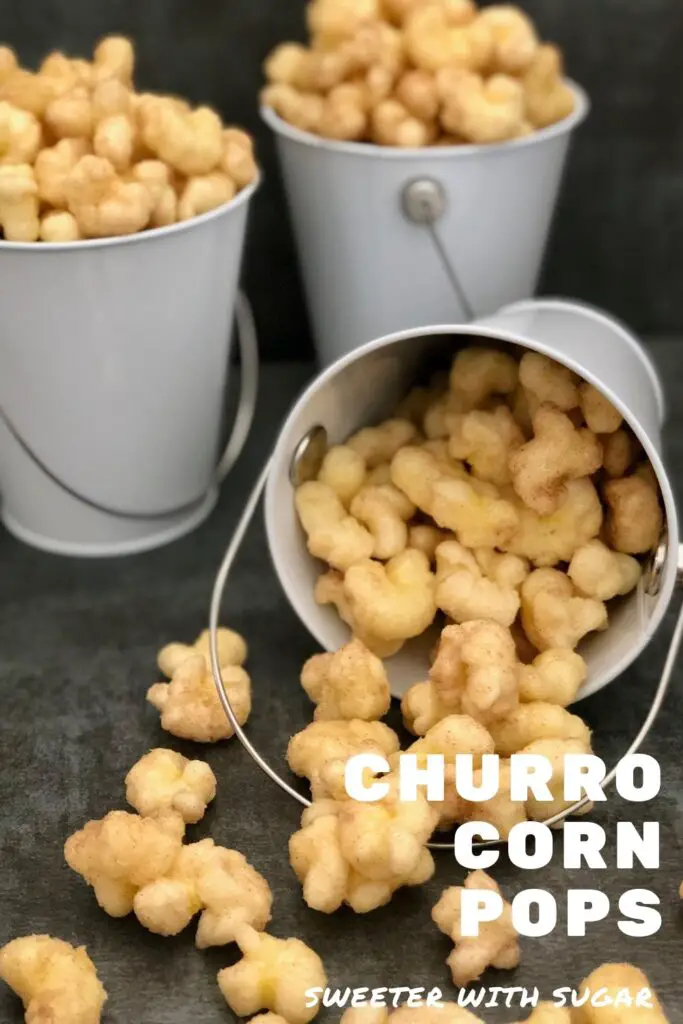 Churro Corn Pops are a gooey caramel coated churro flavored snack. Churro Corn Pops are easy to make. They make a great snack or dessert. You will love these Churro Corn Pops, they are delicious! #Churro #CornPops #Snacks #Desserts