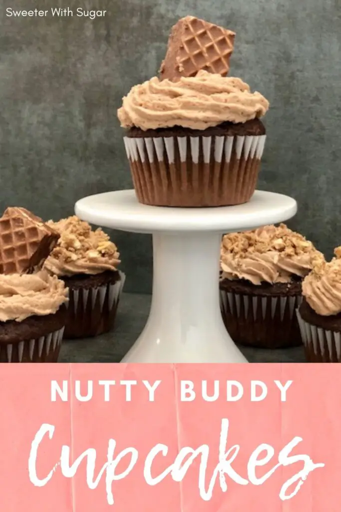 Nutty Buddy Cupcakes are a 
yummy dessert or snack. They are full of chocolate and Little Debbie's Nutty Buddy Bars. They are quick to make and taste delicious. #LittleDebbie #Chocolate #Cake #Cupcakes #NuttyBuddyBars #Desserts #NuttyBuddyCake #Recipes #FamilyFriendlyRecipes