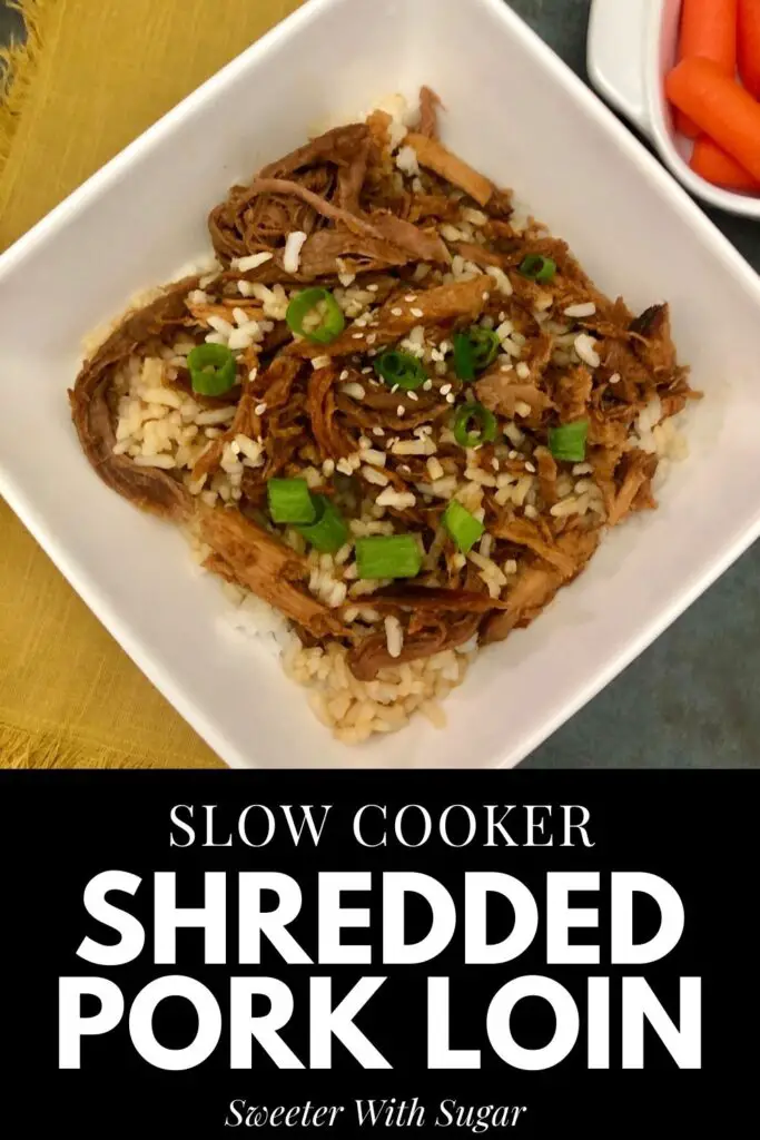 Slow Cooker Shredded Pork Loin is an easy dinner recipe with a delicious Asian sauce. Serve this shredded pork over rice with a simple meal. #PorkLoin #Asian #SlowCooker #Crockpot #FamilyFriendlyMeals #EasyRecipes